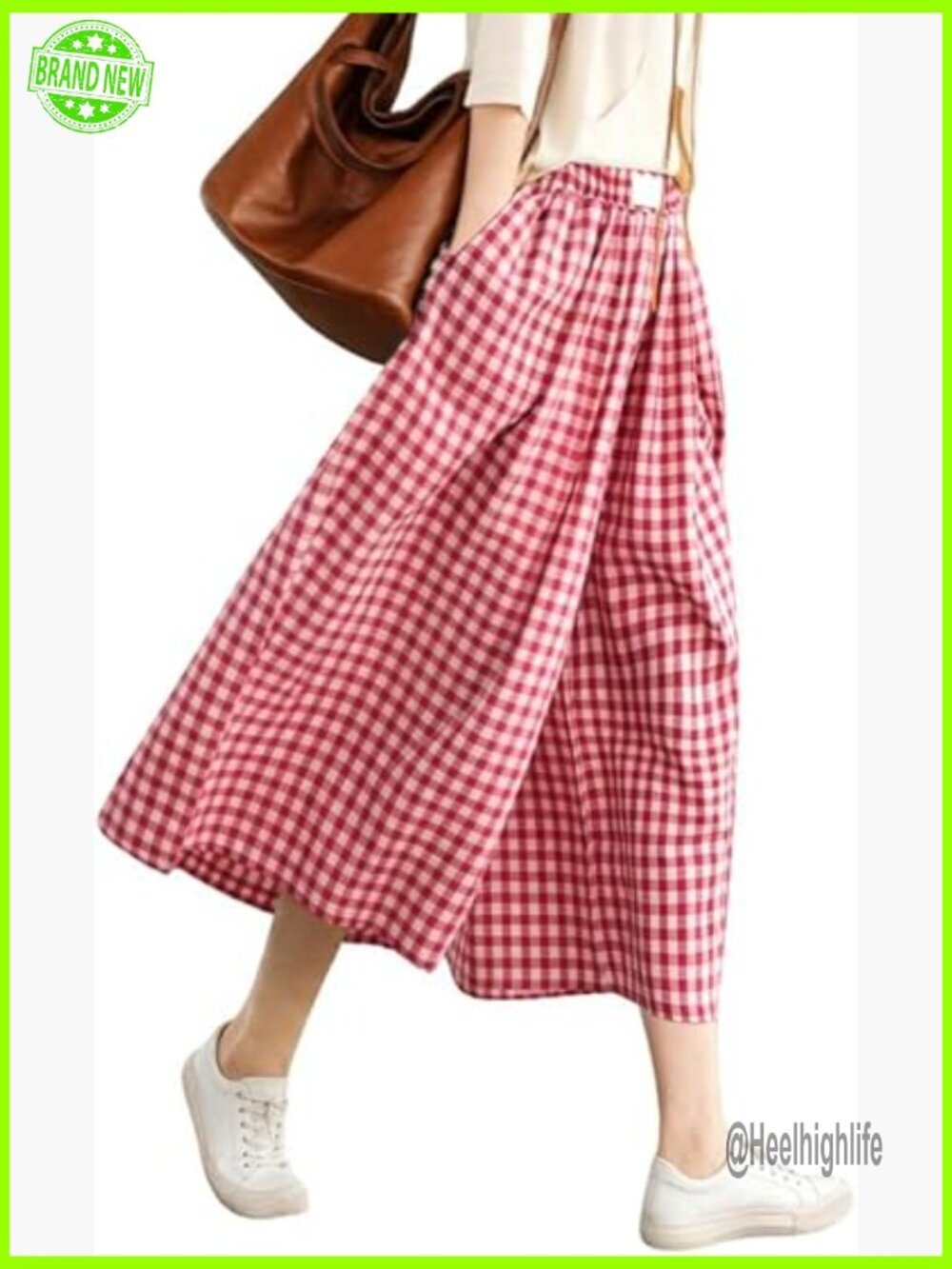 Women's Cotton Wide Leg Capri Pants with Pockets Elastic Waist Casual